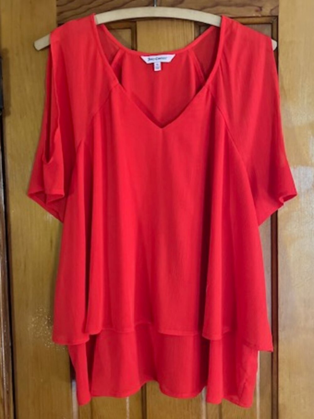 JUICY COUTURE Cold Shoulder Red Tiered Blouse Woman's Size XL